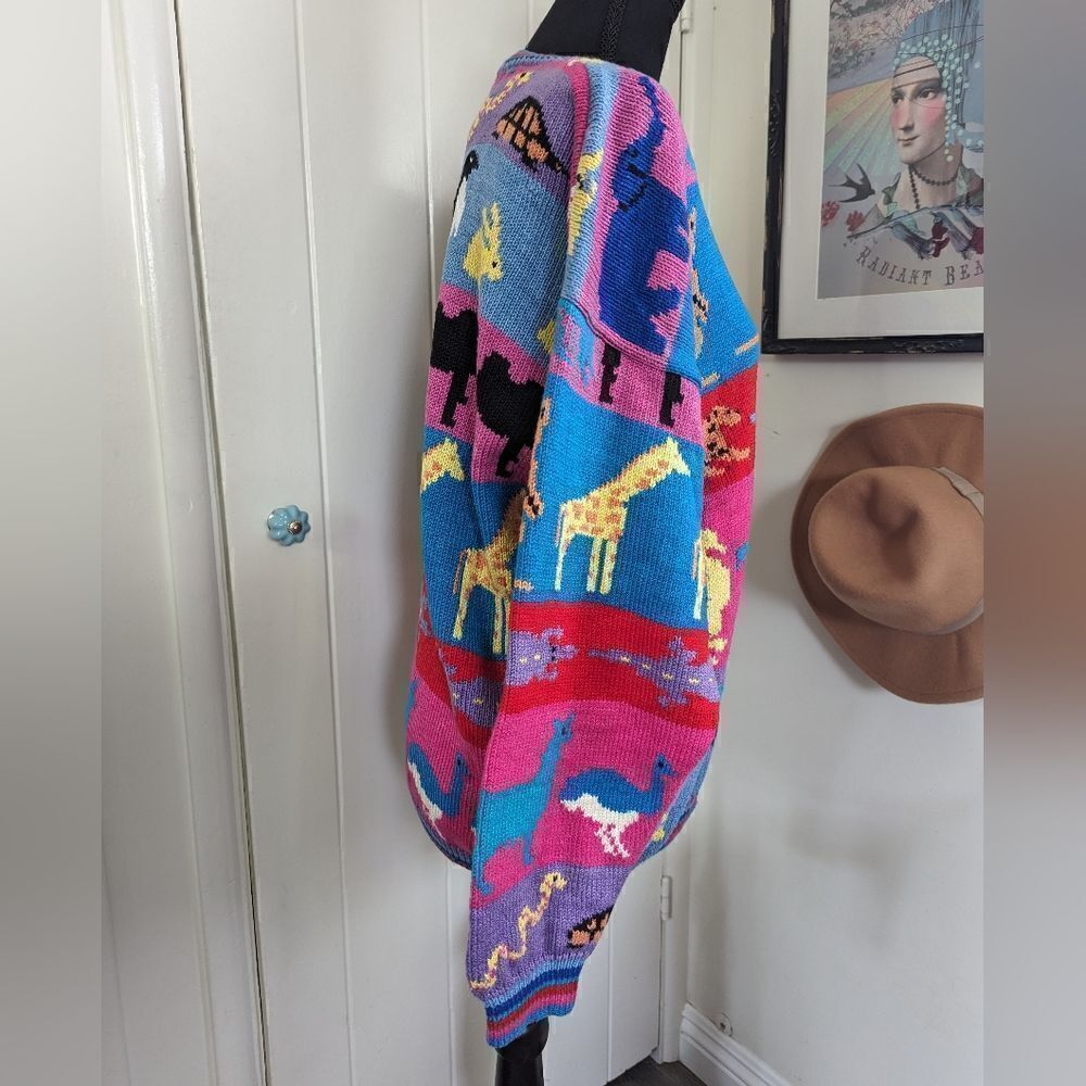 VTG Grannycore Christine Foley Noah’s Ark Cardigan Sweater Animals Circus 2 - Picture 6 of 10